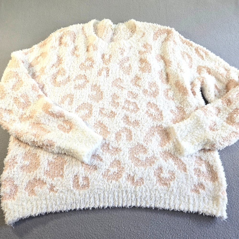 POL Leopard Eyelash Knit Sweater Womens 2XL Cream Pink Fuzzy TSS81D PLUS